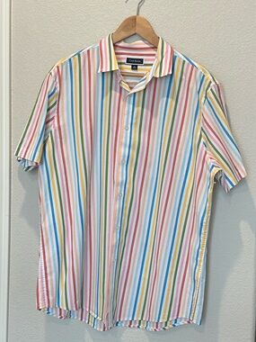 Club Room Pastel Multicolor Striped Short-Sleeve Button-Up Shirt